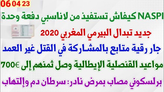 كيفاش تستفيذ من لاناسبي دفعة وحدة NASPI + جديد تبدال البيرمي المغربي 2020+ مواعيد القنصلية الإيطالية